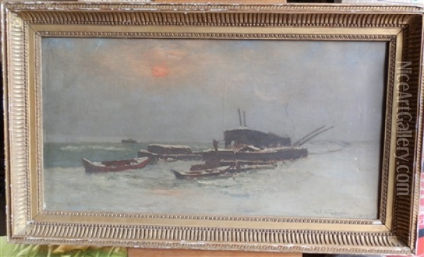 Les Barques Au Coucher Du Soleil Oil Painting - William Parsons Winchester Dana