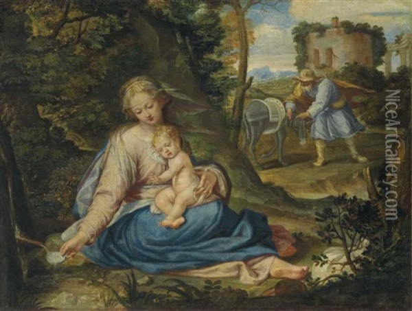 The Rest On The Flight Into Egypt Oil Painting - Peter de Witte the Elder
