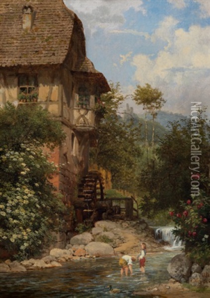 Wassermuhle In Bluhender Landschaft Oil Painting - Karl Weysser
