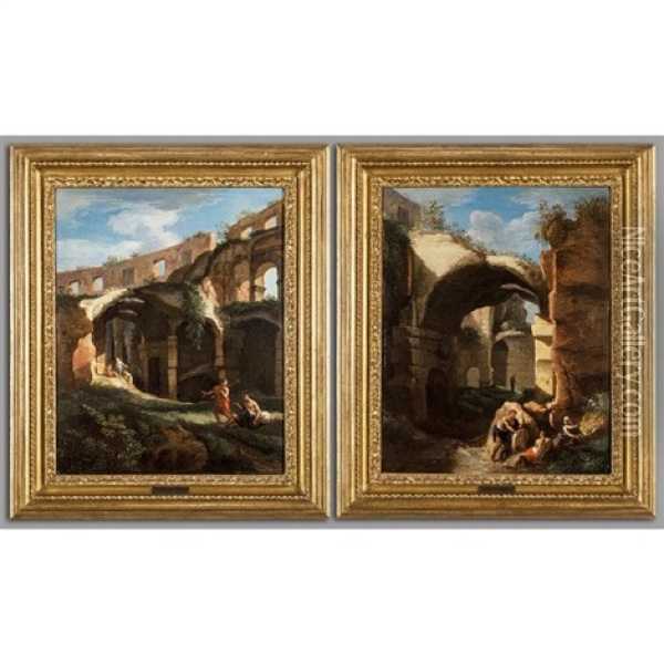 Vedute Dell'interno Del Colosseo (2) Oil Painting - Jan Frans van Bloemen