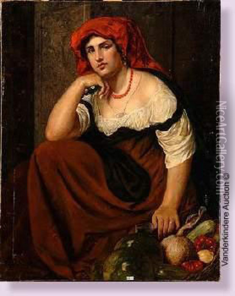 La Marchande De Legumes Romaine Oil Painting - Eugene Smits