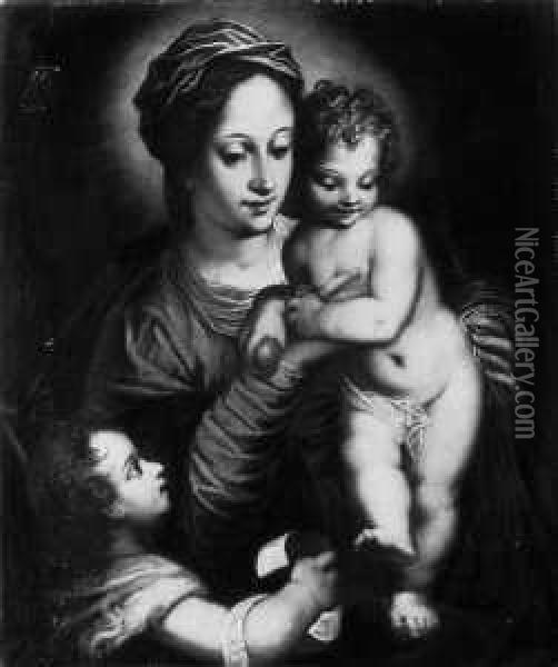 Nachfolge Madonna Mit Kind Und Dem Johannesknaben. Ol Auf Leinwand. H 76; B 63 Cm Oil Painting - Francesco Trevisani