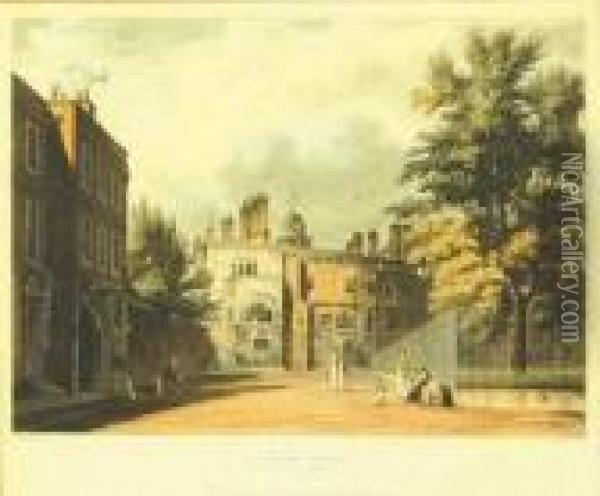 Westall (william) Charter House From The Square; Charter House From The Play Ground Oil Painting - William Westall