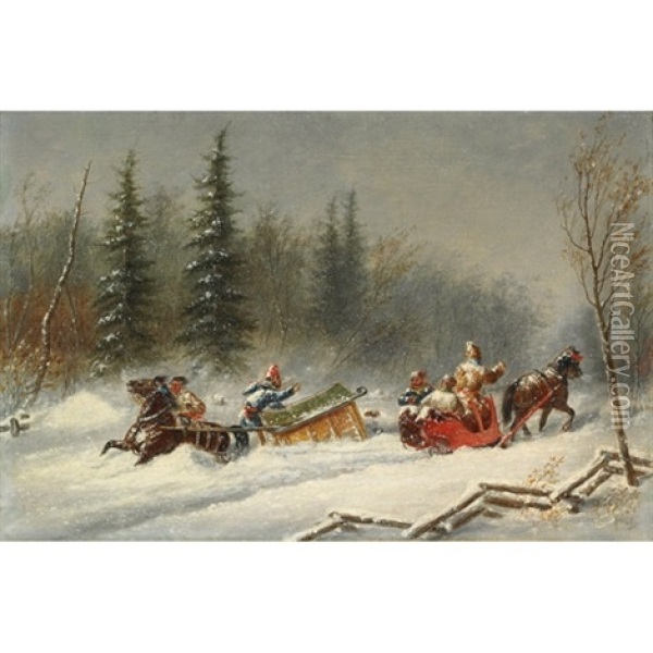 Run Off The Road In A Blizzard Oil Painting - Cornelius David Krieghoff