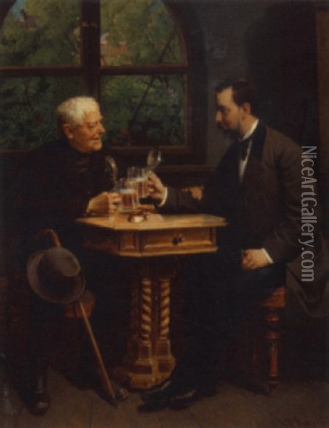 A Toast Oil Painting - Franz Russ the Younger