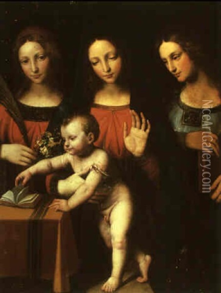 The Virgin And Child With Sts. Catherine And Barbara Oil Painting - Bernardino Luini