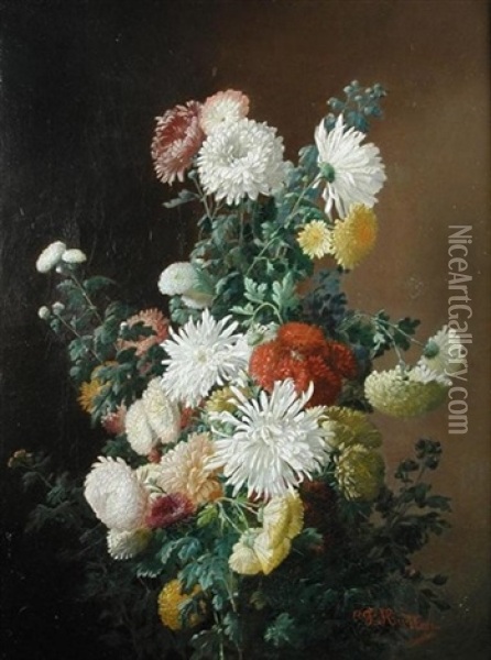 Still Life Of Chrysanthemums Oil Painting - Charles Frederick Hurten