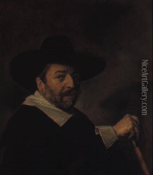 Portrait Of Syndic With His Right Hand Resting On A Silver-topped Cane Oil Painting - Frans Hals