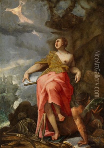 Weibliche Allegorische Gestalt An Einem Felsen Oil Painting - Bartholomaeus Spranger
