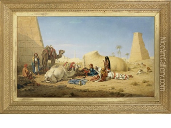 Bedouin Resting Amongst Ruins Oil Painting - William Luker Sr.