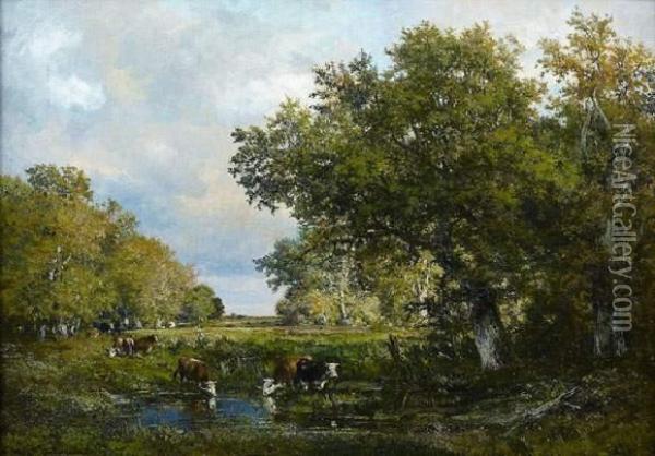 Vaches Dans La Clairiere Oil Painting - Francois Auguste Ortmans