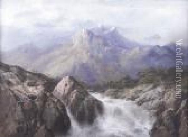 Waterfall In The Romsdall, Norway Oil Painting - Edgar E. West