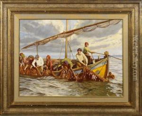 Italienische Fischer Beim Einholen Des Netzes Oil Painting - Kunz Meyer-Waldeck