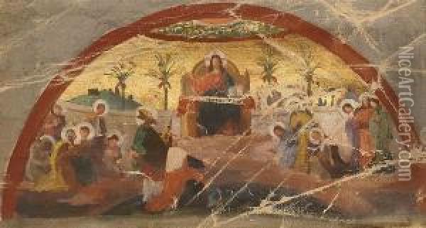 Bozzetto Olio Su Tela Eseguito Per La Chiesa Di San Gioacchino A Roma Oil Painting - Virginio Monti