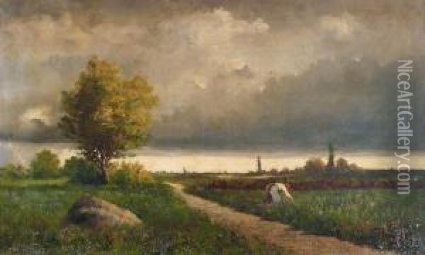 Paysage Ala Glaneuse Oil Painting - Henri Charles Trouville