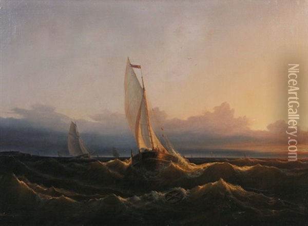 Segelschiffe Auf Tosender See Oil Painting - Wilhelm August Leopold Christian Krause