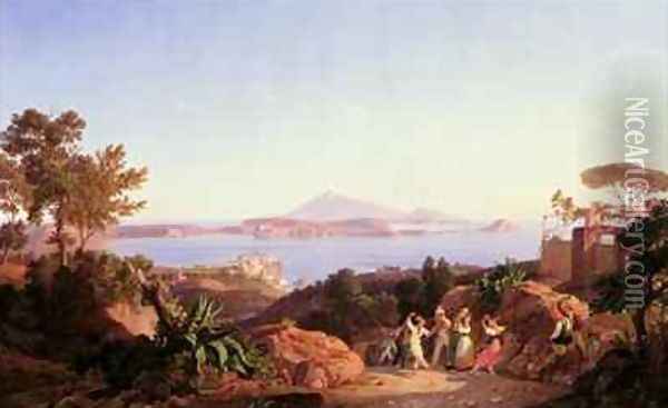 View of the Gulf of Pozzuoli with Mount Solfatara Oil Painting - Carl Wilhelm Goetzloff