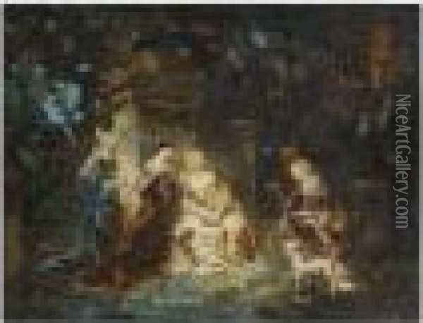 Quatre Femmes Dans Un Jardin Oil Painting - Adolphe Joseph Th. Monticelli