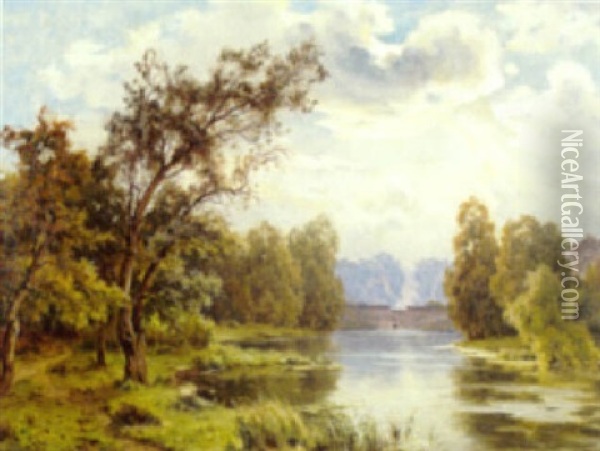 A Springtime River Landscape Oil Painting - Lucien Simonnet