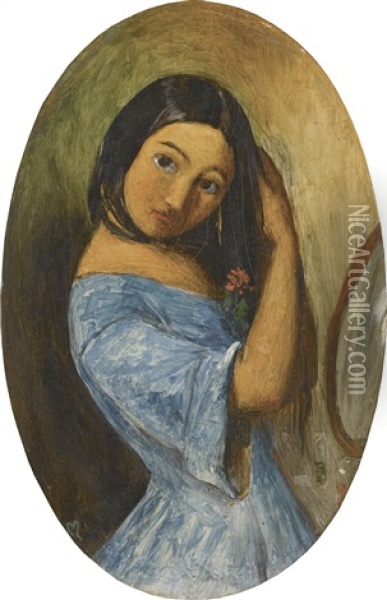 A Girl Combing Her Hair Oil Painting - John Everett Millais