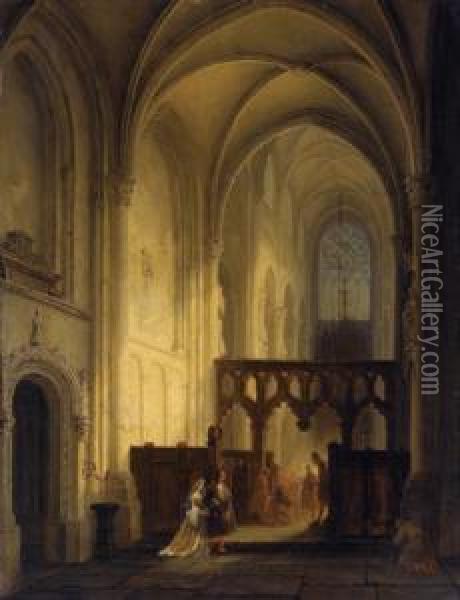 Interno Di Chiesa Con Varie Figure Accessorie Oil Painting - Bernardus Van De Laar