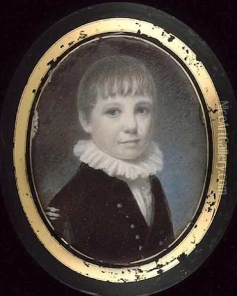 A Young Boy, Wearing Brown Coat With Silver Buttons And Frilled White Collar Oil Painting - George Patten