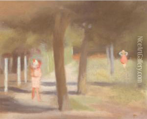 Figures On A Bayside Path Oil Painting - Clarice Marjoribanks Beckett