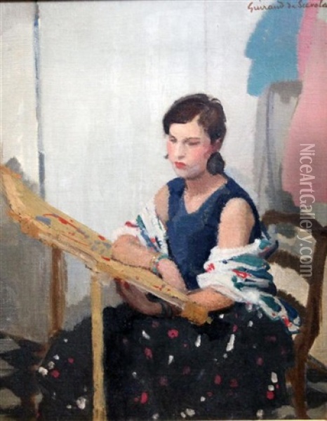 Woman At A Tapestry Loom Oil Painting - Lucien Victor Guirand De Scevola