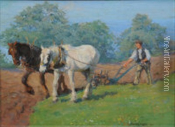Ploughing Oil Painting - Harold Harvey