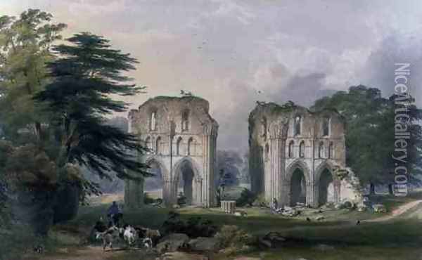 Roche Abbey, view from the West, from The Monastic Ruins of Yorkshire, engraved by George Hawkins 1819-52, 1842 Oil Painting - William Richardson