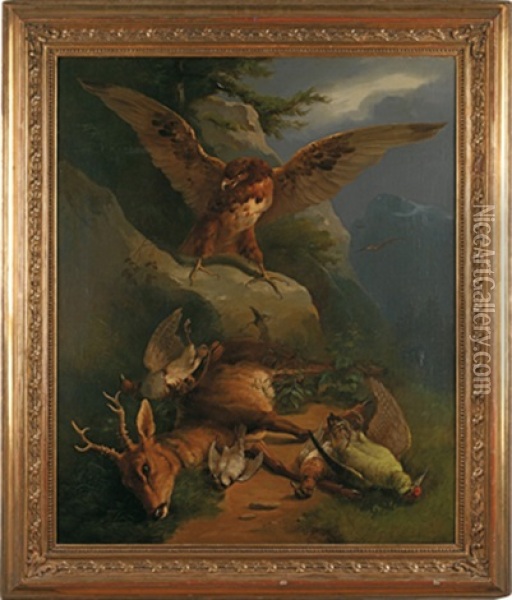 Adler Bei Erlegtem Oil Painting - Eduard Weixlgartner