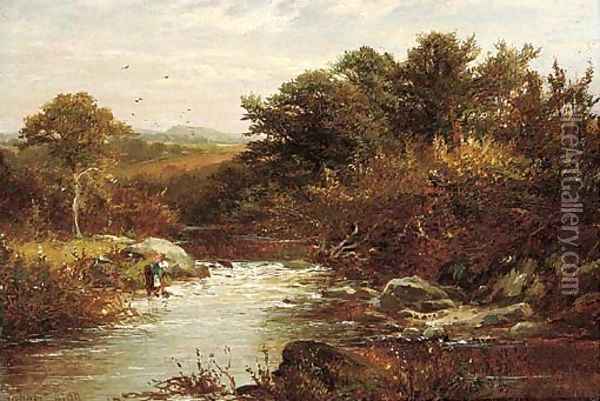 A figure fetching water from a river Oil Painting - William Joseph King