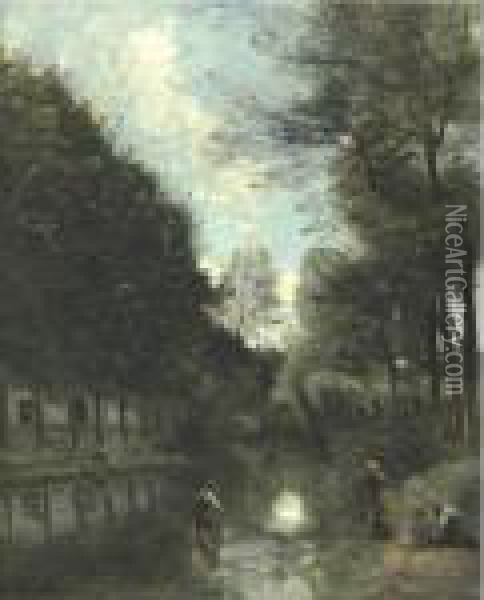 Gisors, Riviere Bordee D'arbres Oil Painting - Jean-Baptiste-Camille Corot