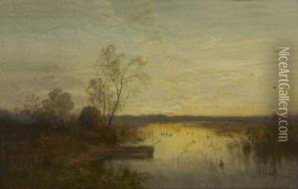 Abendstimmung Am See. Oil Painting - Robert Schleich