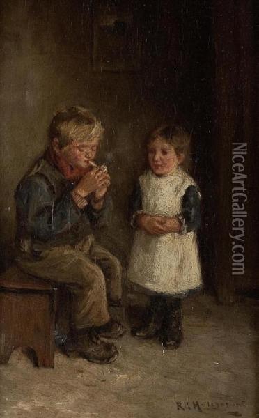 His First Smoke Oil Painting - Robert Gemmell Hutchison