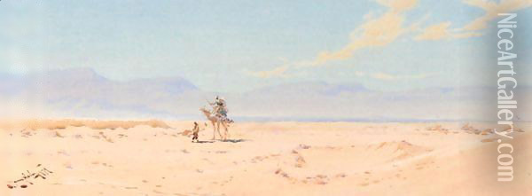 An Arab Leading A Camel Through The Desert Oil Painting - Augustus Osborne Lamplough