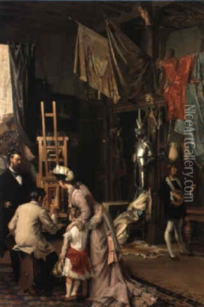 Visite A L'atelier Du Peintre M.e. Wauters Oil Painting - Ernest Blanc-Garin