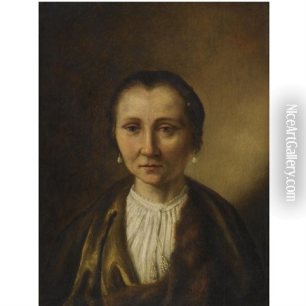 Portrait Of An Elderly Lady Head And Shoulders Oil Painting -  Rembrandt van Rijn