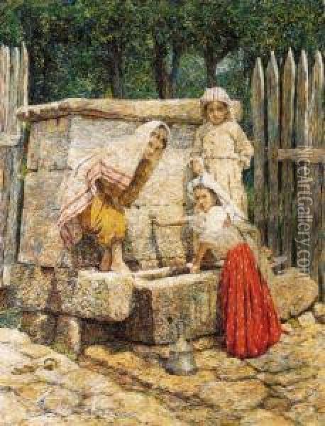 By The Well Oil Painting - Spiro Bocarie
