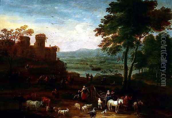 Landscape with Travellers in the Foreground Oil Painting - Mathys Schoevaerdts