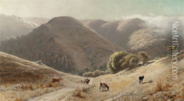 Cattle Grazing Oil Painting - Thaddeus Welch