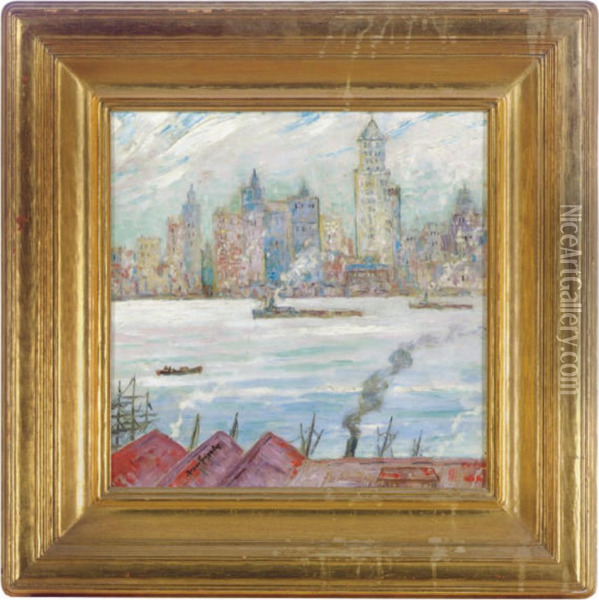 New York From Brooklyn Oil Painting - Gonzales Boyer