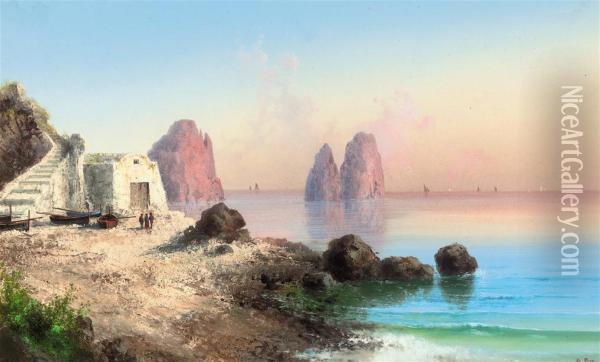Fishermen Before I Faraglioni, Capri Oil Painting - Enrico La Pira