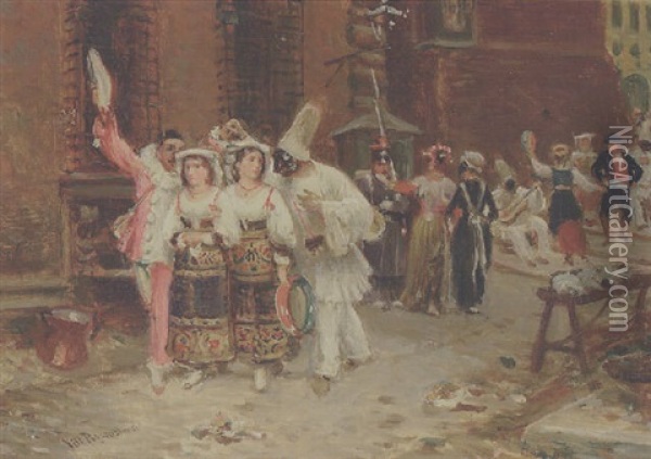 Italiensk Karneval Oil Painting - Vilhelm Rosenstand