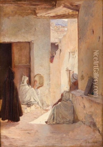 Joueur De Tambourin Dans Une Rue De La Casbah Oil Painting - Jules Charles Clement Taupin