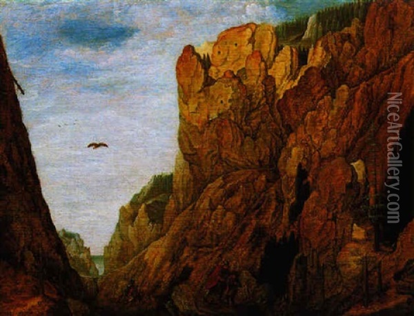 Gebirgslandschaft Mit Wanderern Oil Painting - Pieter Brueghel the Younger