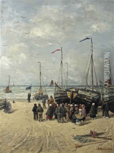 Signaling The Boats, Scheveningen Oil Painting - Hendrik Willem Mesdag