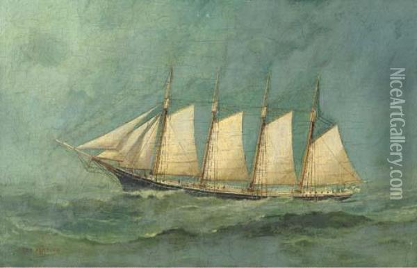 Schooner S.p. Blackburn On High Seas Oil Painting - Fred Pansing