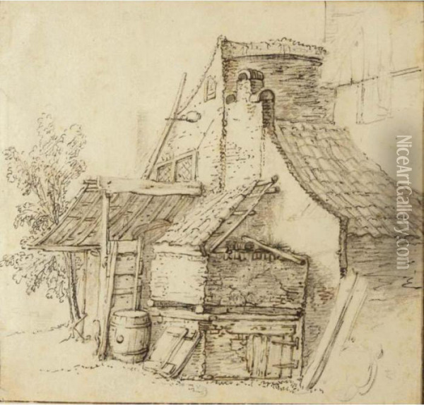 Study Of The Side Of A Farmhouse Oil Painting - Isaack Jansz. van Ostade