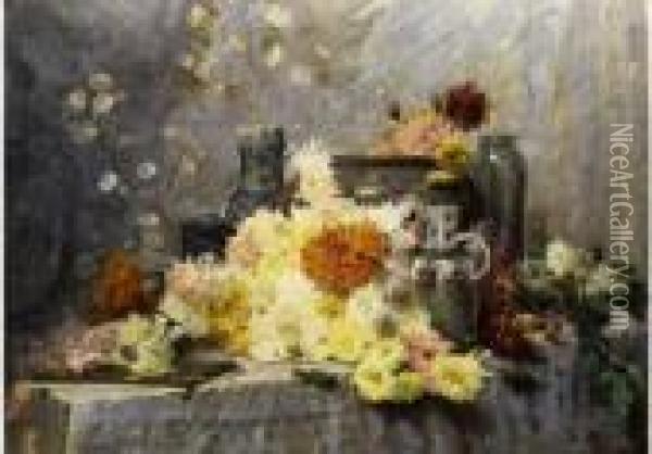 Stilleben Mit Chrysanthemen Oil Painting - Joseph Mittey